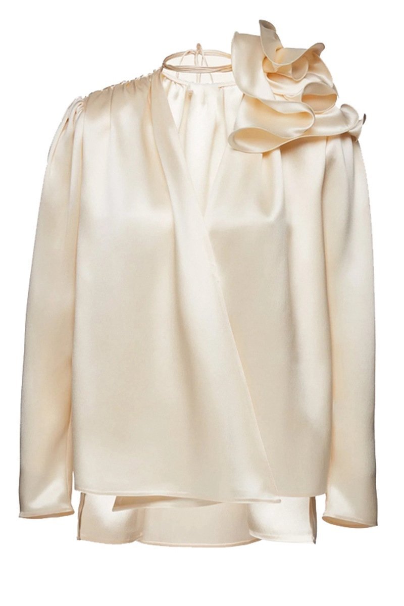 Lorraine Bluse aus floralem Satin mit Drapierung