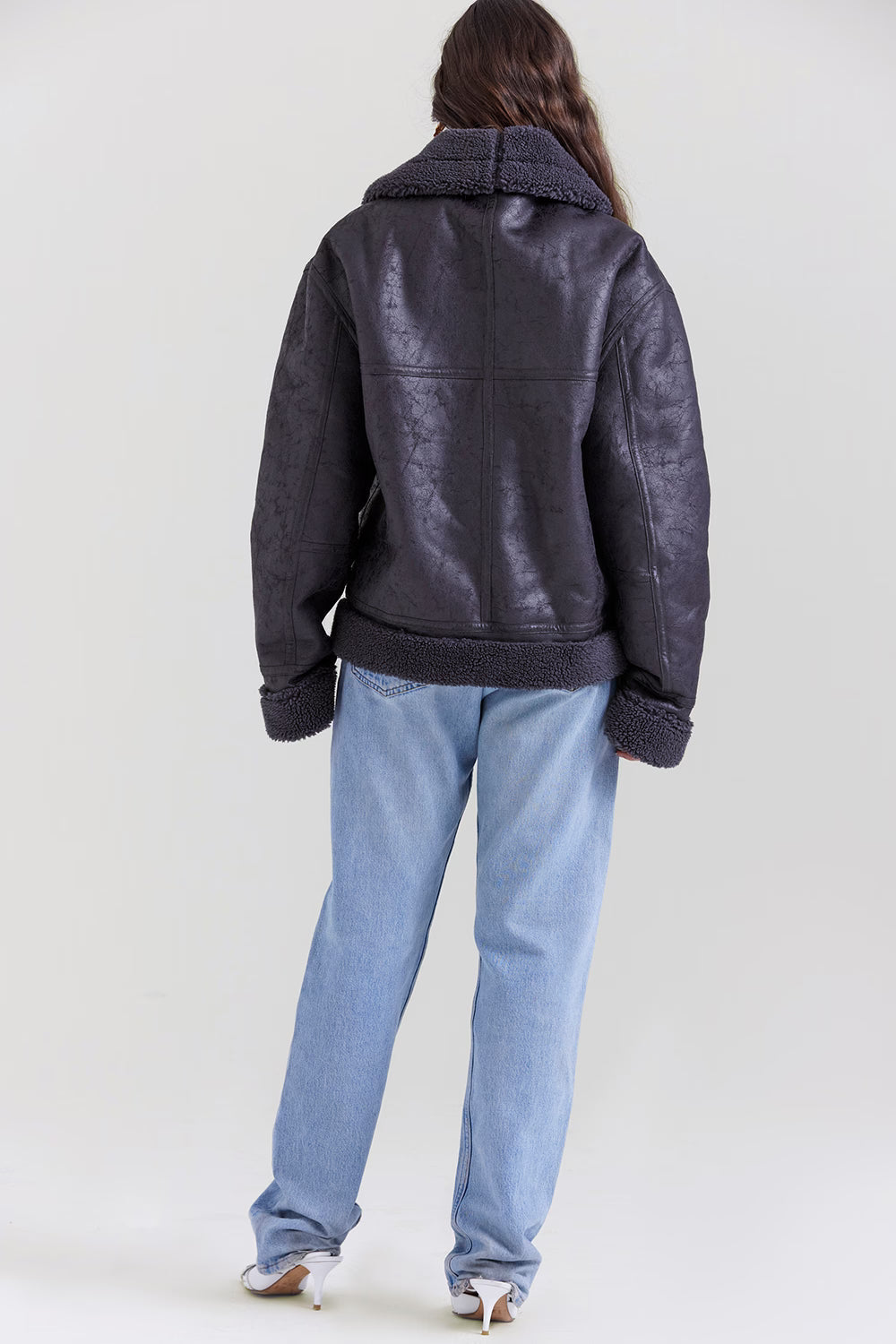 Madden Gri Vegan Shearling Aviator Mont