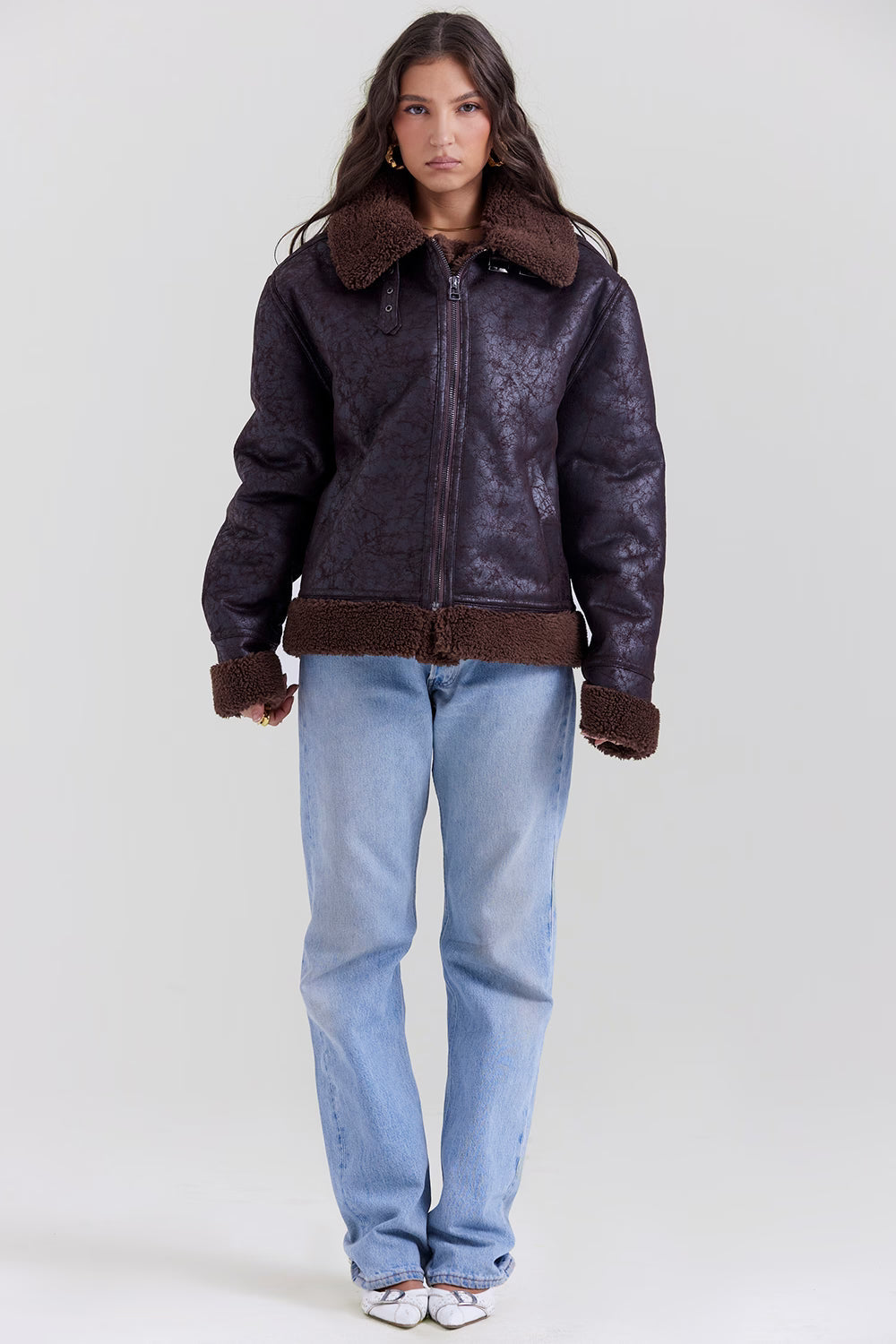 Madden Kahverengi Vegan Shearling Aviator Mont
