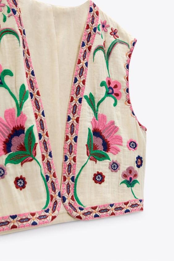Maxine Offene Weste mit Blumenstickerei