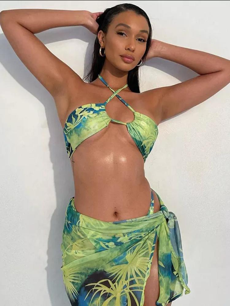 Maxine Tropikal Baskılı Üç Parçalı Bikini Takımı