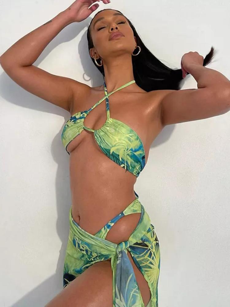 Maxine Tropikal Baskılı Üç Parçalı Bikini Takımı