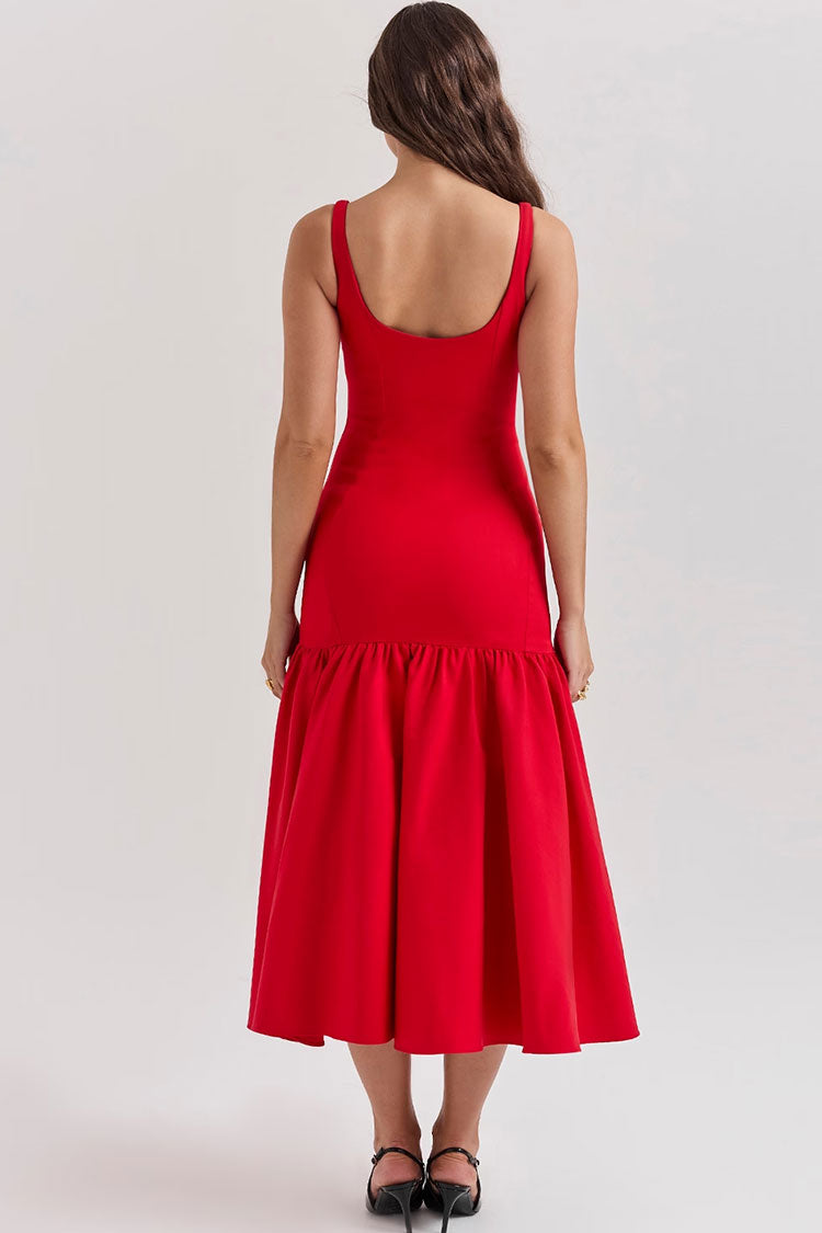 Minimalist Ruffled Cocktail Party Midi Dress