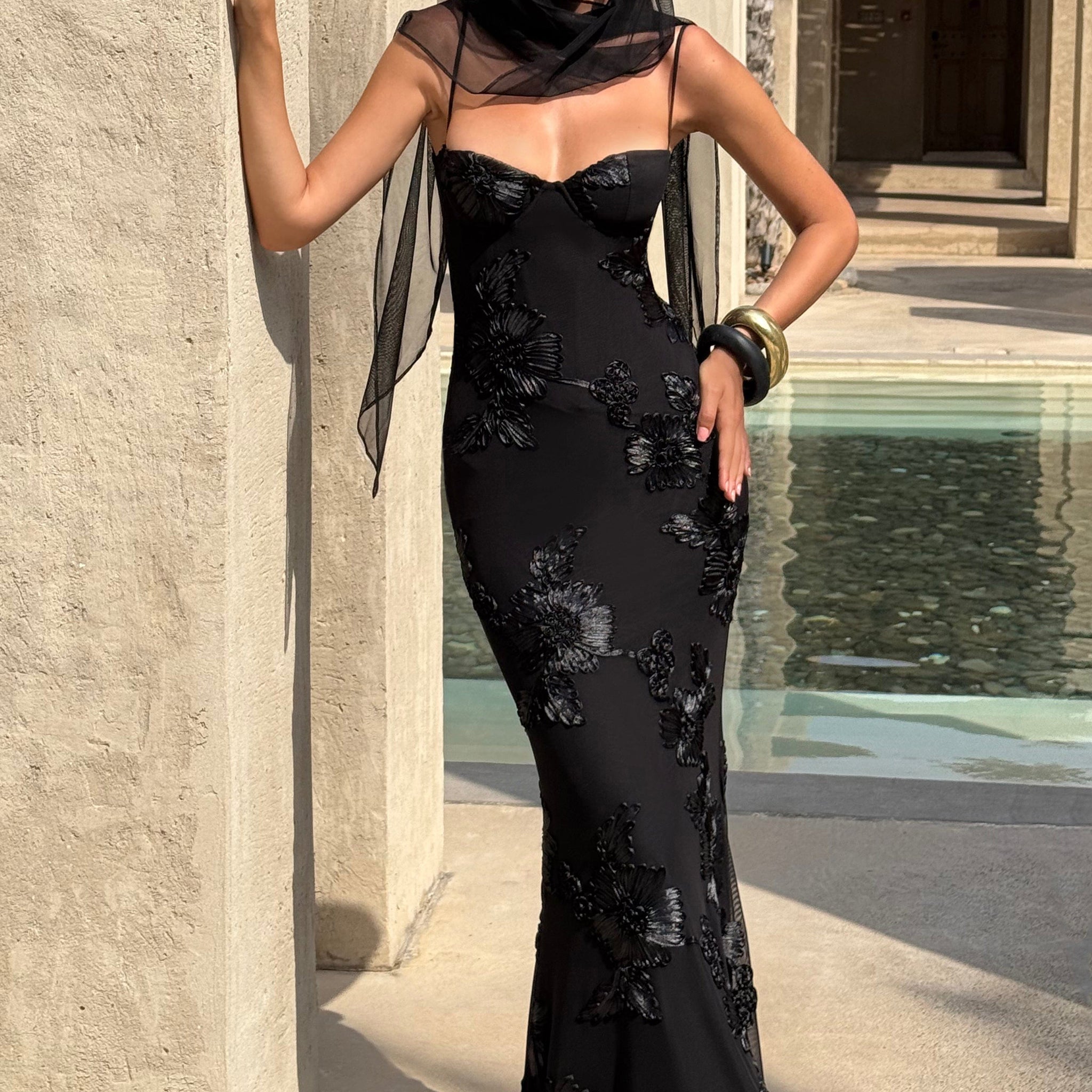 Nefertiti Maxi Elbise - Siyah