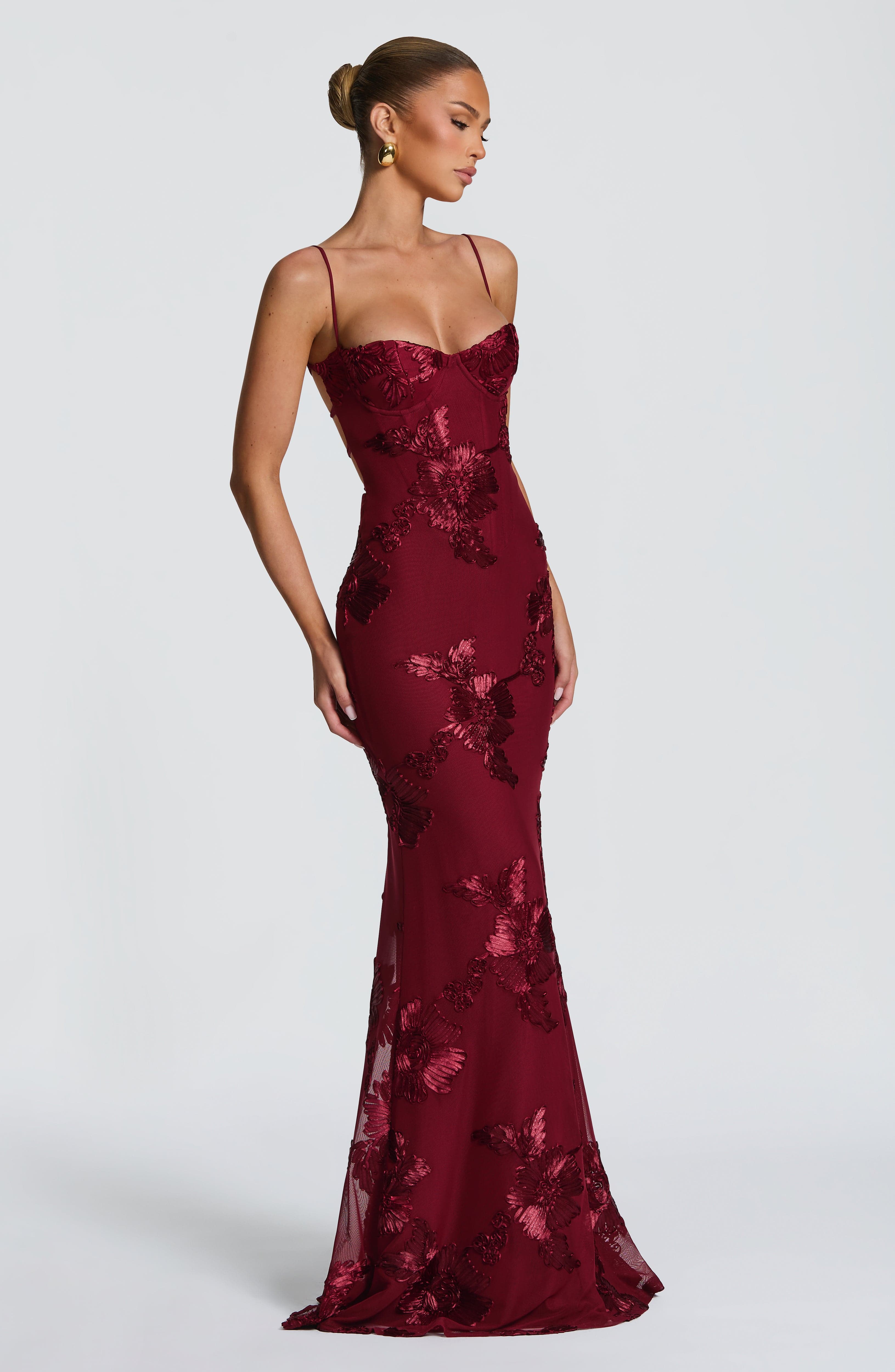 Nefertiti Maxi Elbise - Bordo