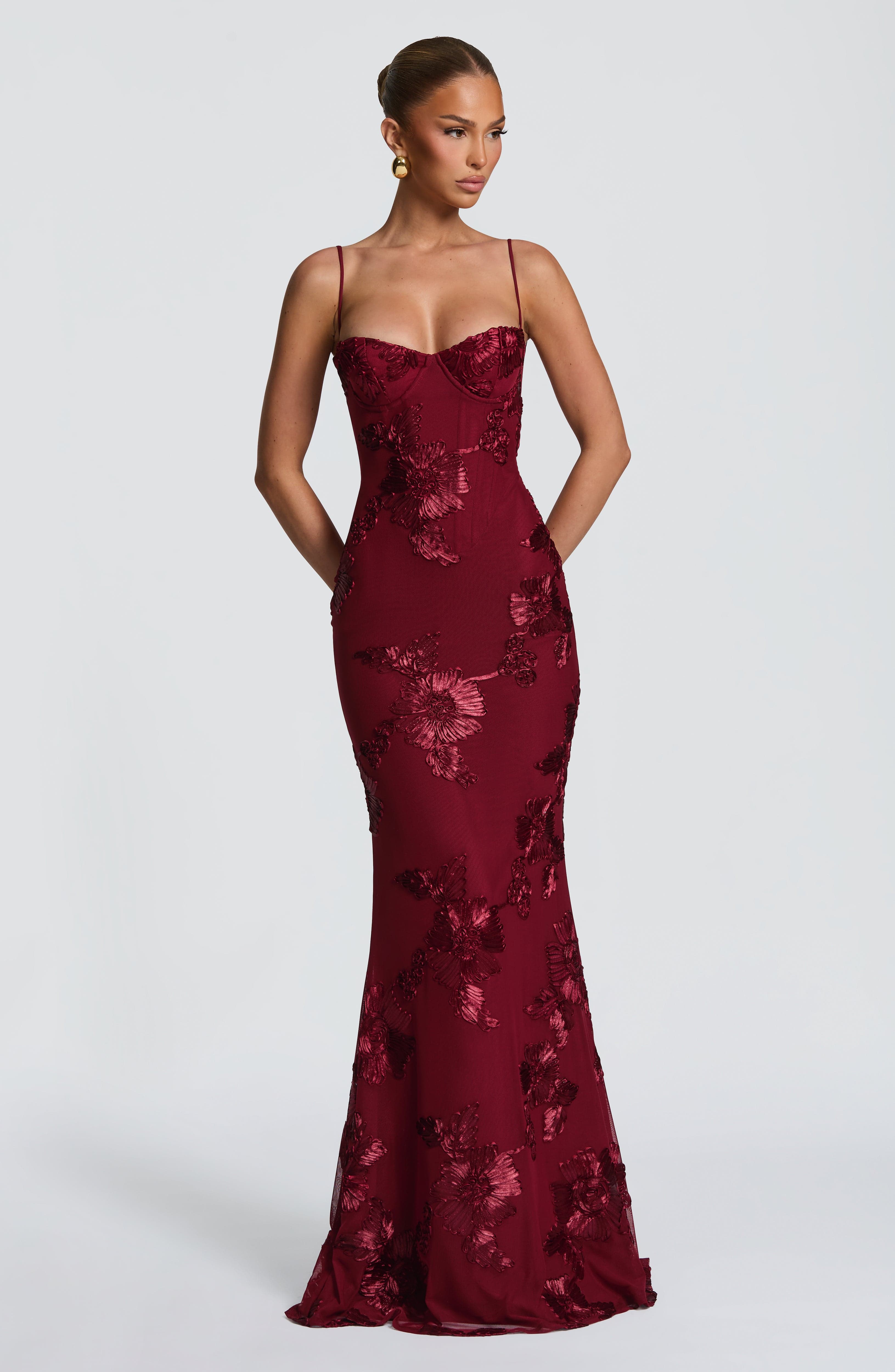 Nefertiti Maxi Elbise - Bordo