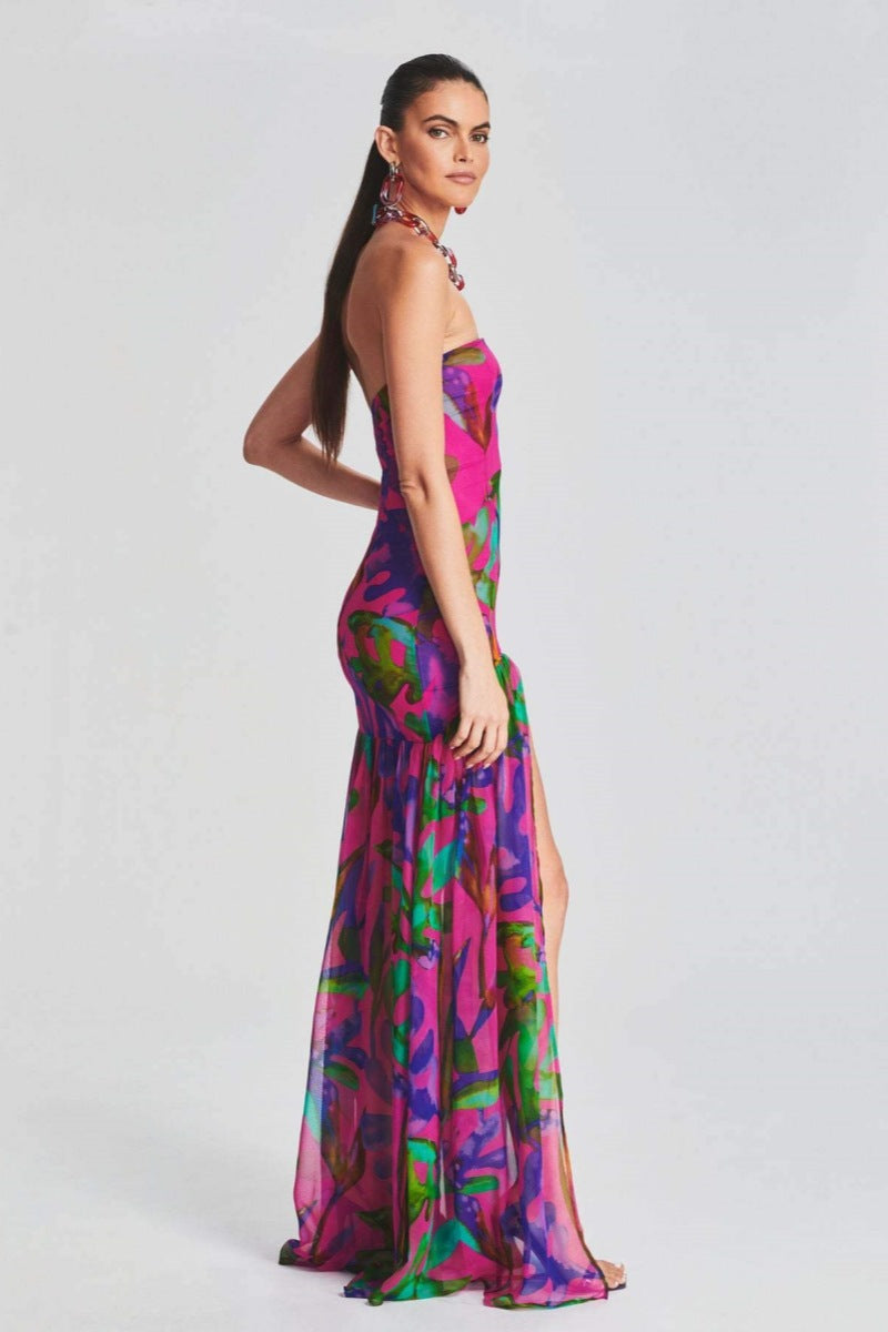 Pam Print Strapless Maxi Dress with Slit