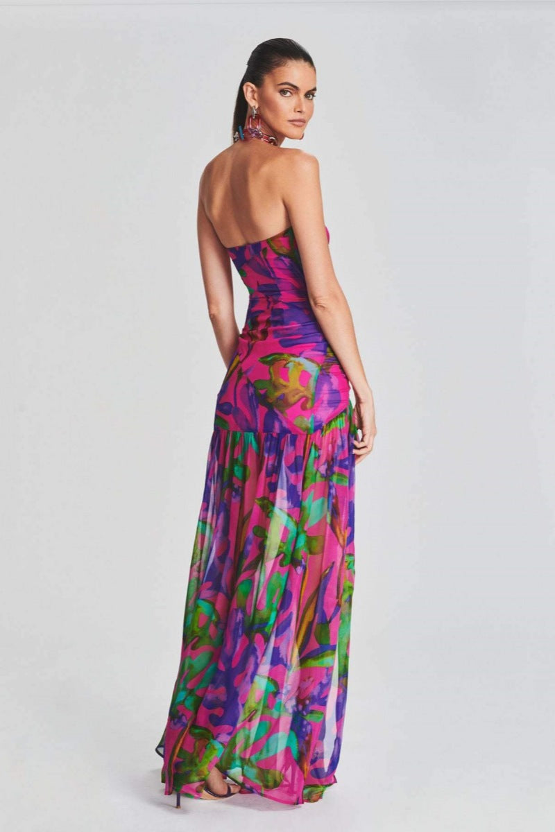 Pam Print Strapless Maxi Dress with Slit