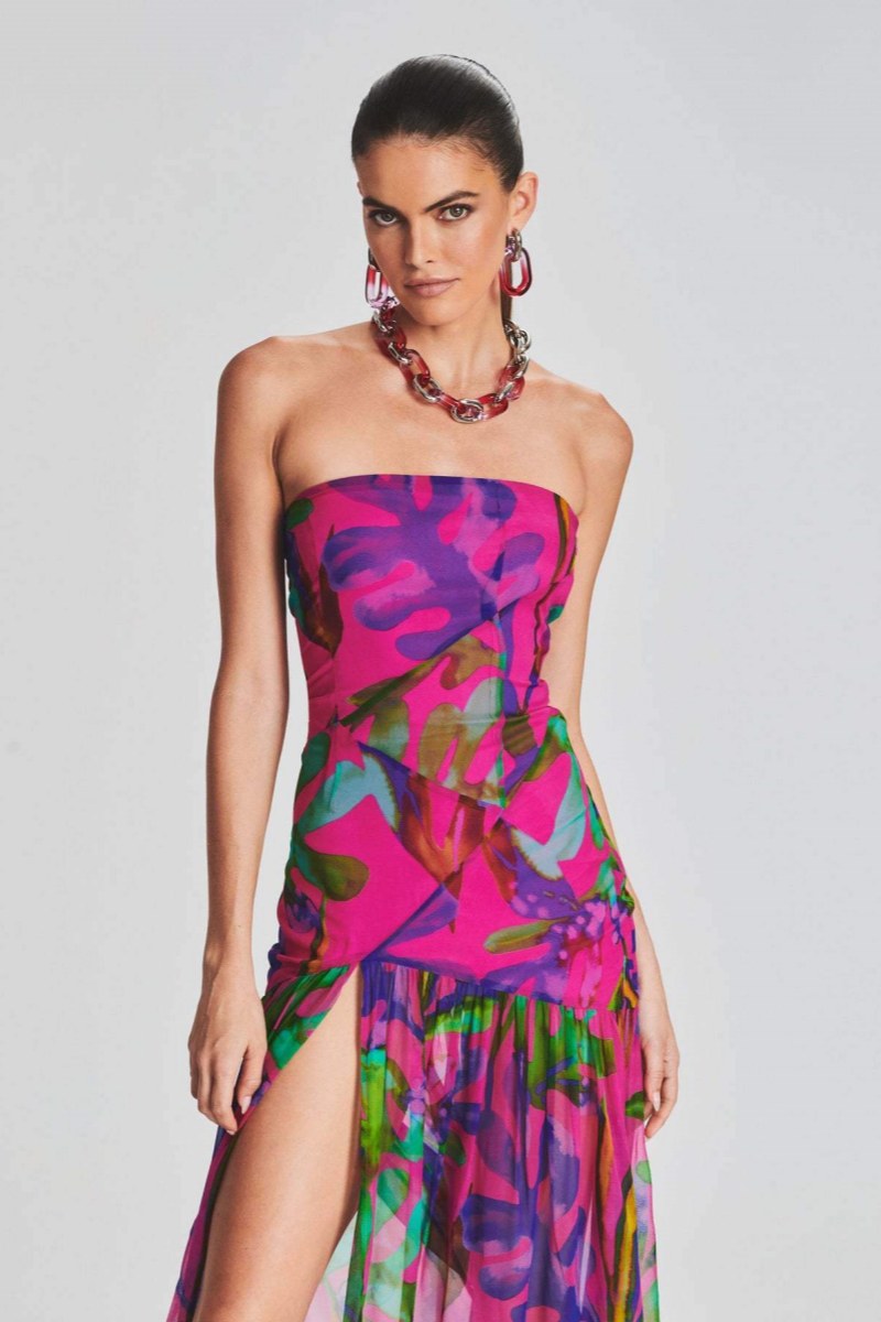 Pam Print Strapless Maxi Dress with Slit