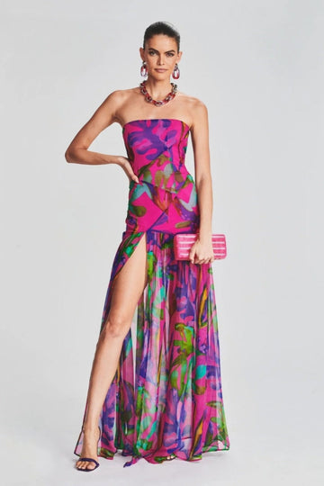 Pam Print Strapless Maxi Dress with Slit