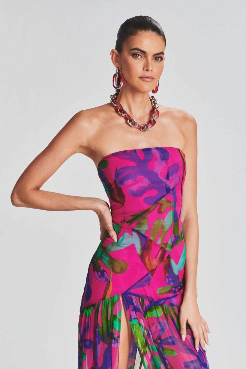 Pam Print Strapless Maxi Dress with Slit