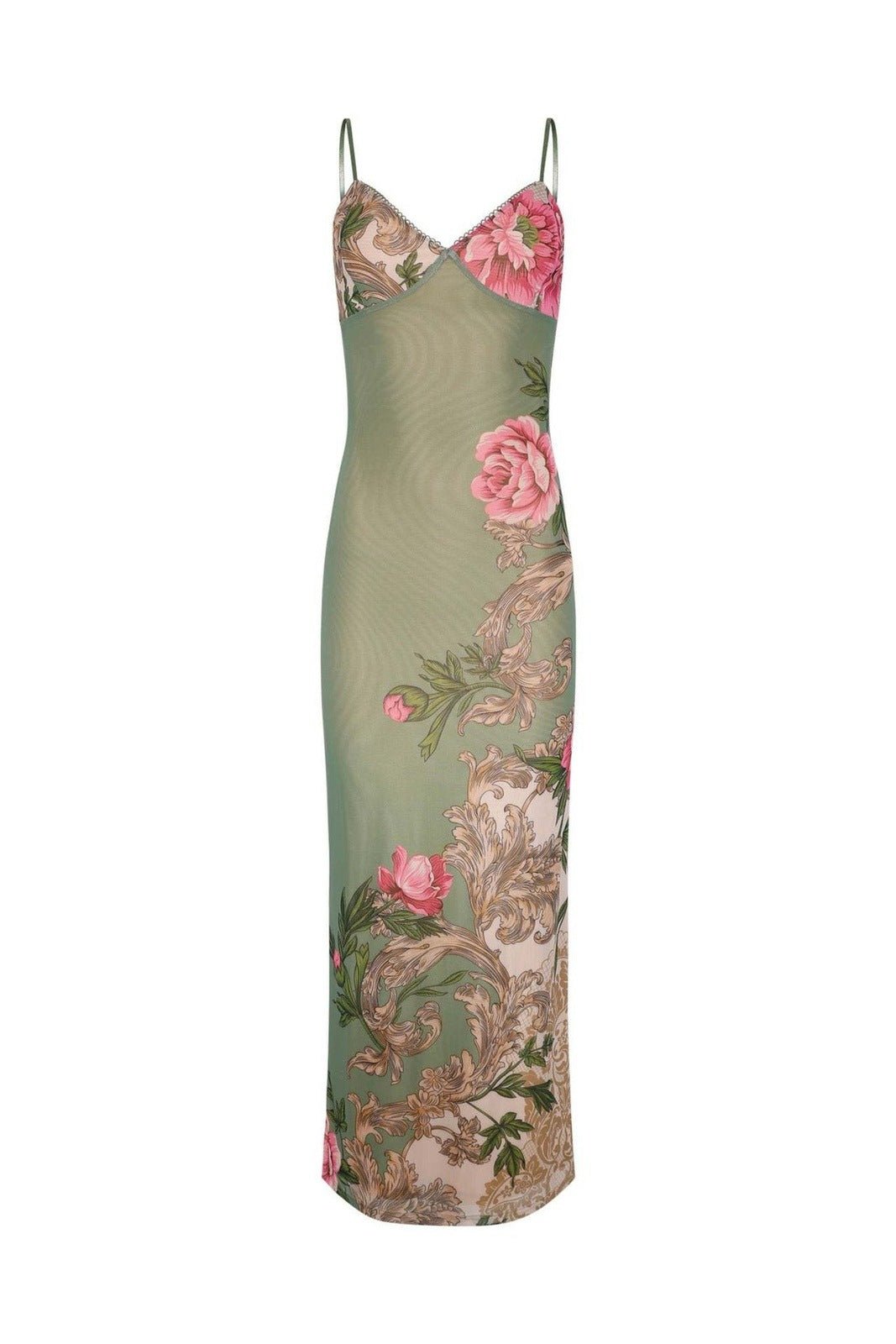 Patti Baskılı Vücuda Oturan Slip Maxi Elbise