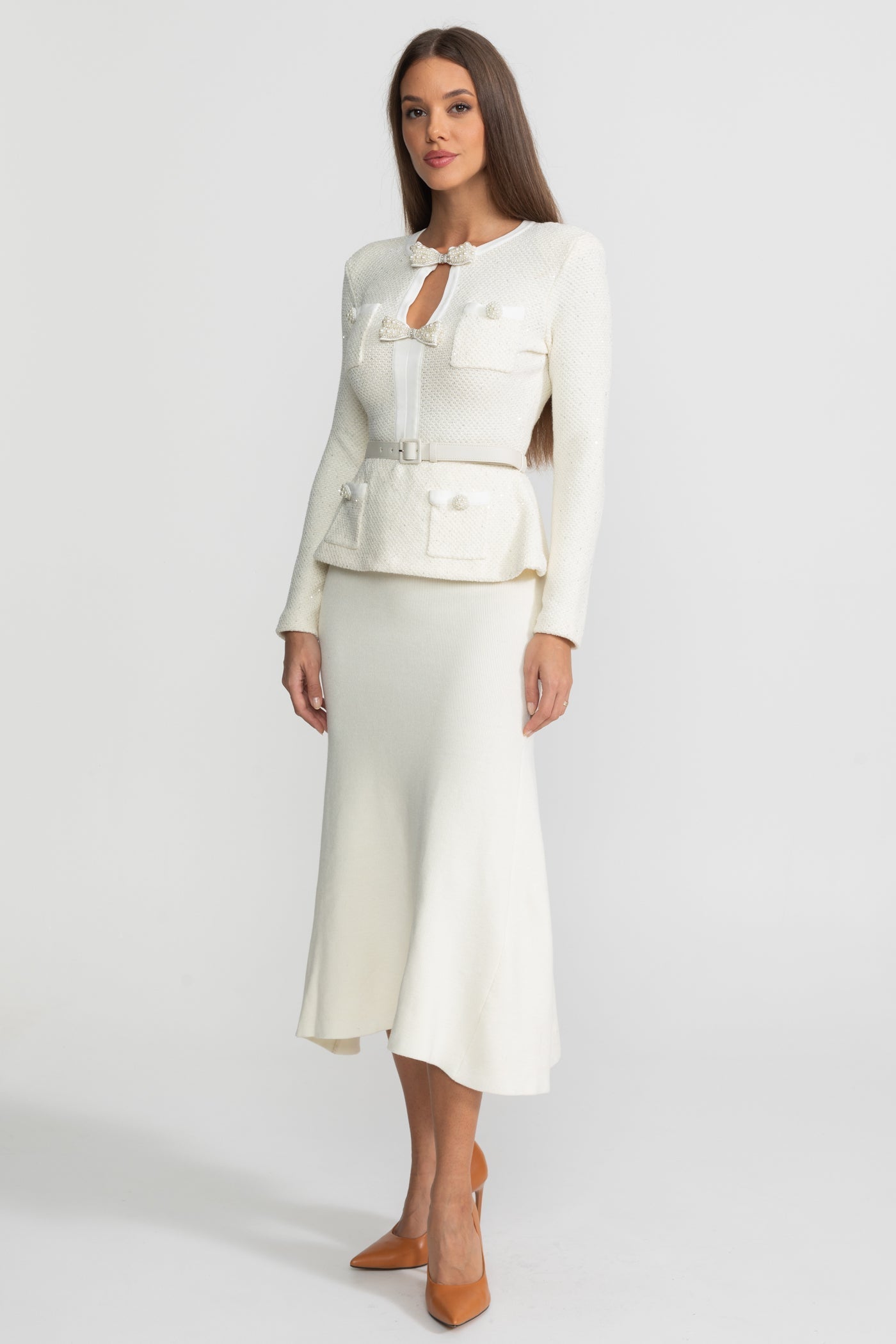 Tweed Peplum Strick-Midikleid