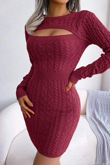 Fisherman's Stitch Mini Dress - Burgundy