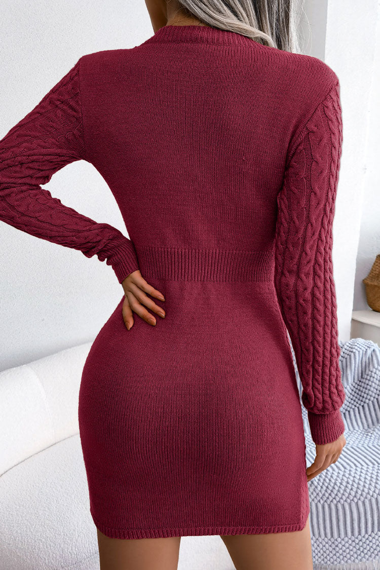 Fisherman's Stitch Mini Dress - Burgundy