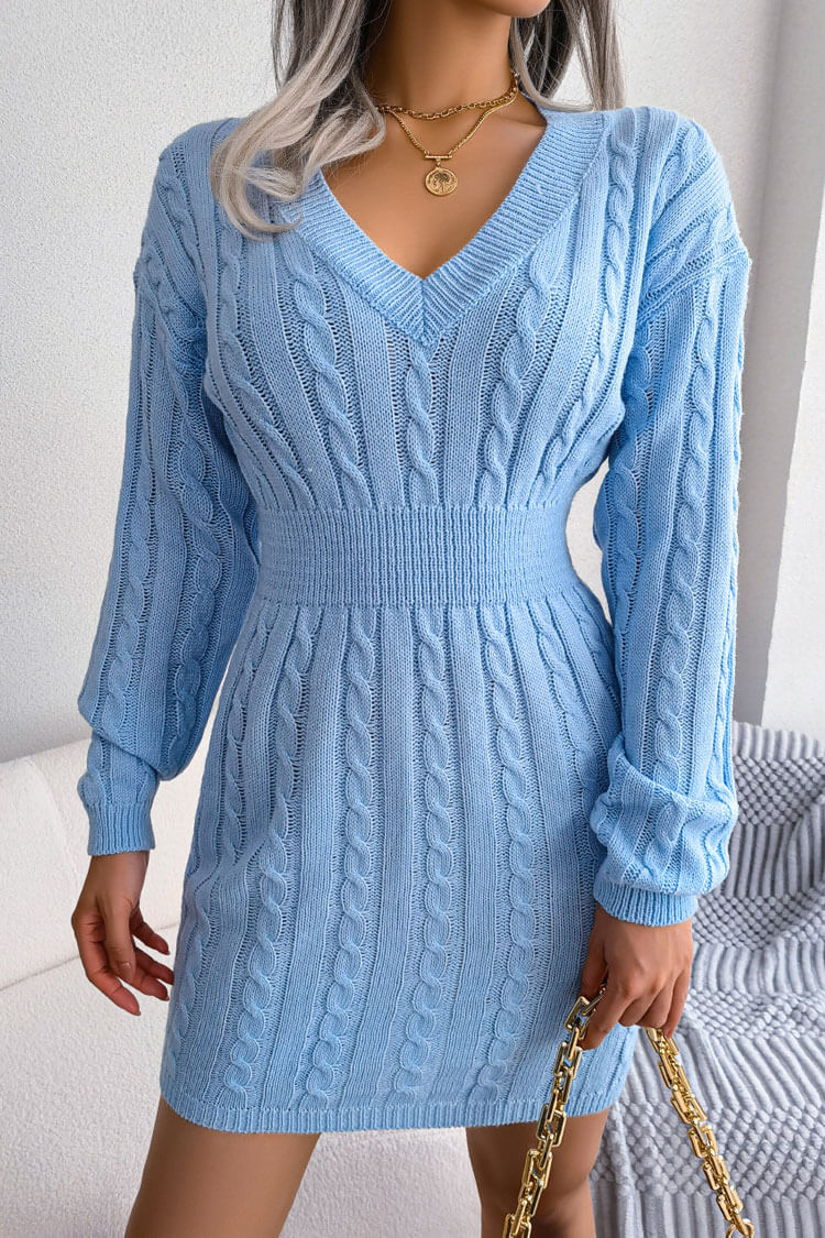 Winterliches Fischer-Strickminikleid - Blau