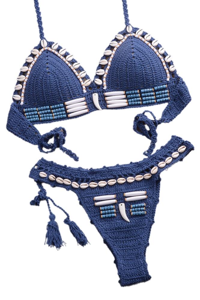 Sienna Bikini mit gestricktem Retro-Meeresmuster
