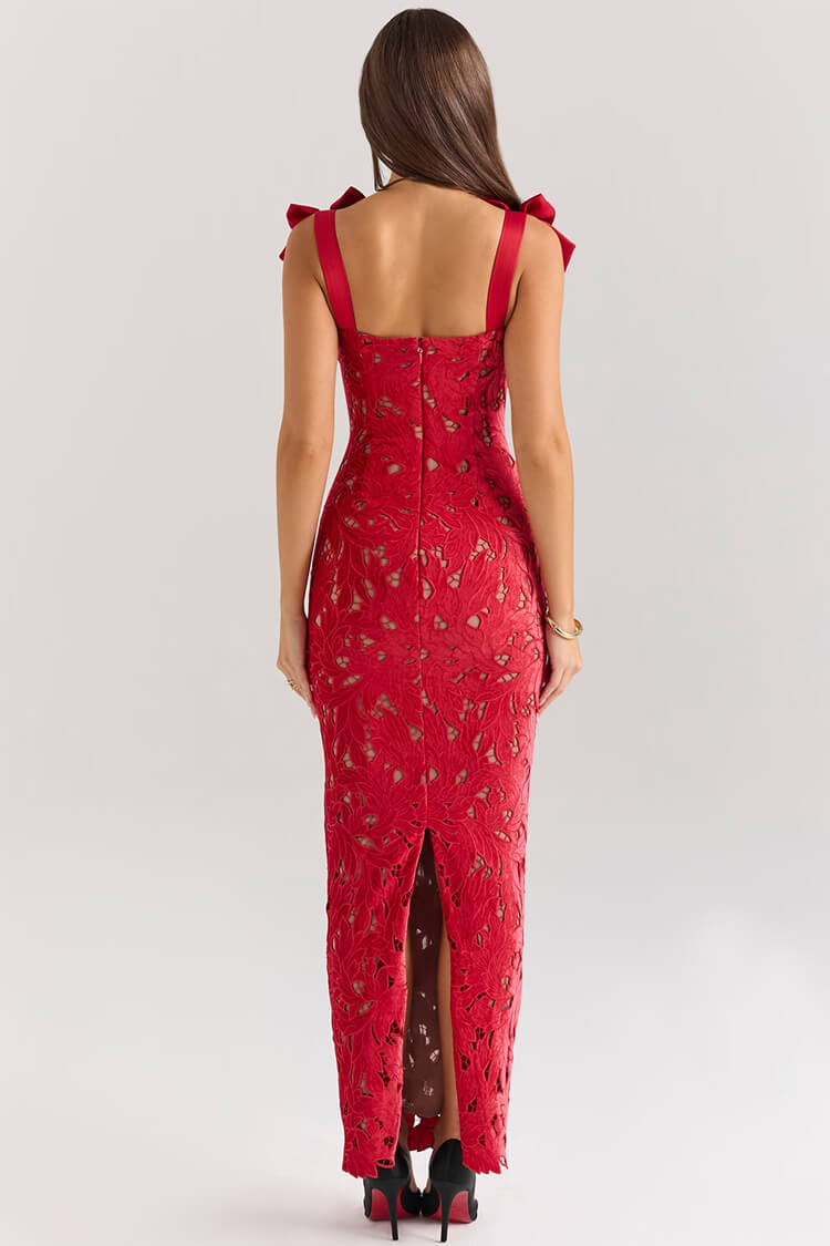 Maxi-Abendkleid aus Guipure-Spitze mit Schleifenverzierung