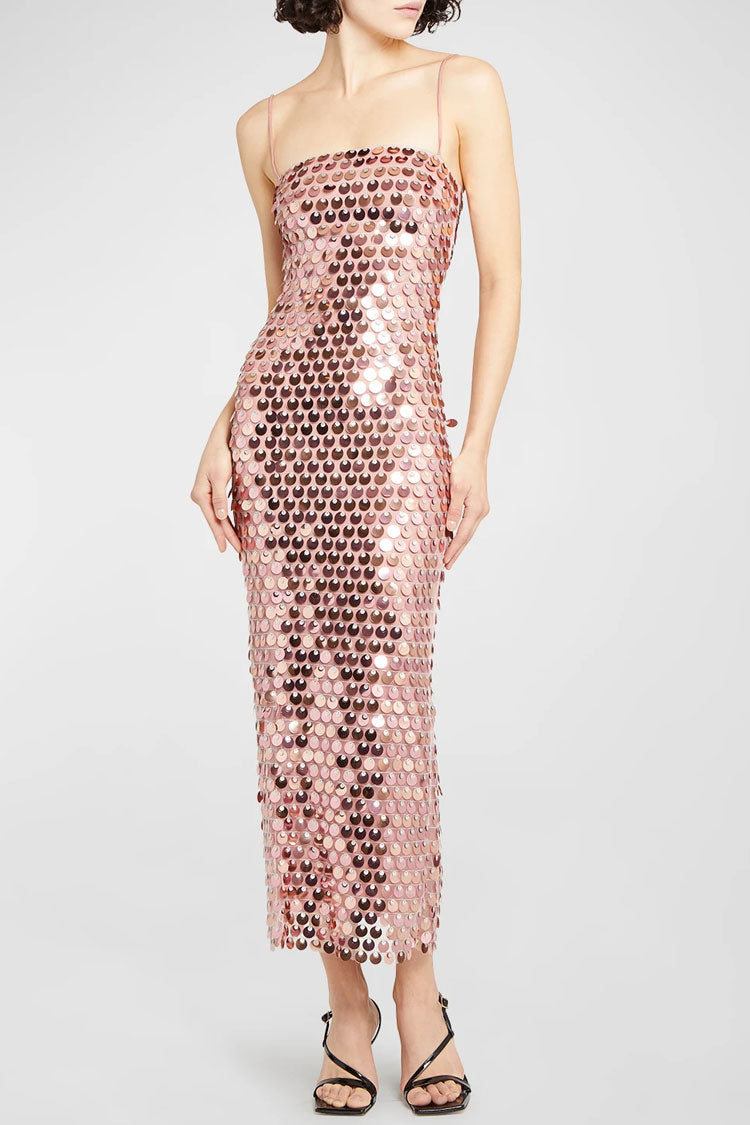 Funkelndes Meerjungfrauen-Pailletten-Maxikleid mit Schlitz