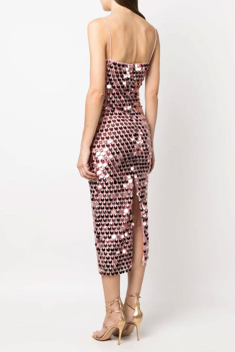 Funkelndes Meerjungfrauen-Pailletten-Maxikleid mit Schlitz