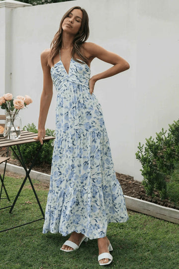 Sue Floral Print Halter Neck Maxi Dress