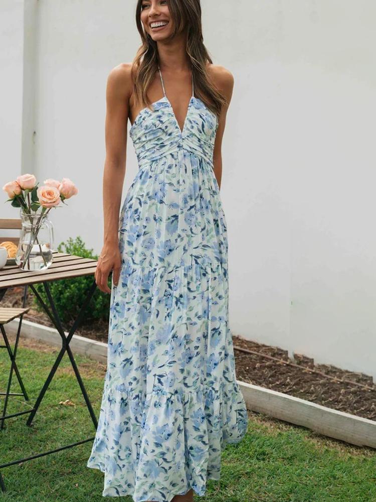 Sue Maxikleid mit floralem Print und Neckholder