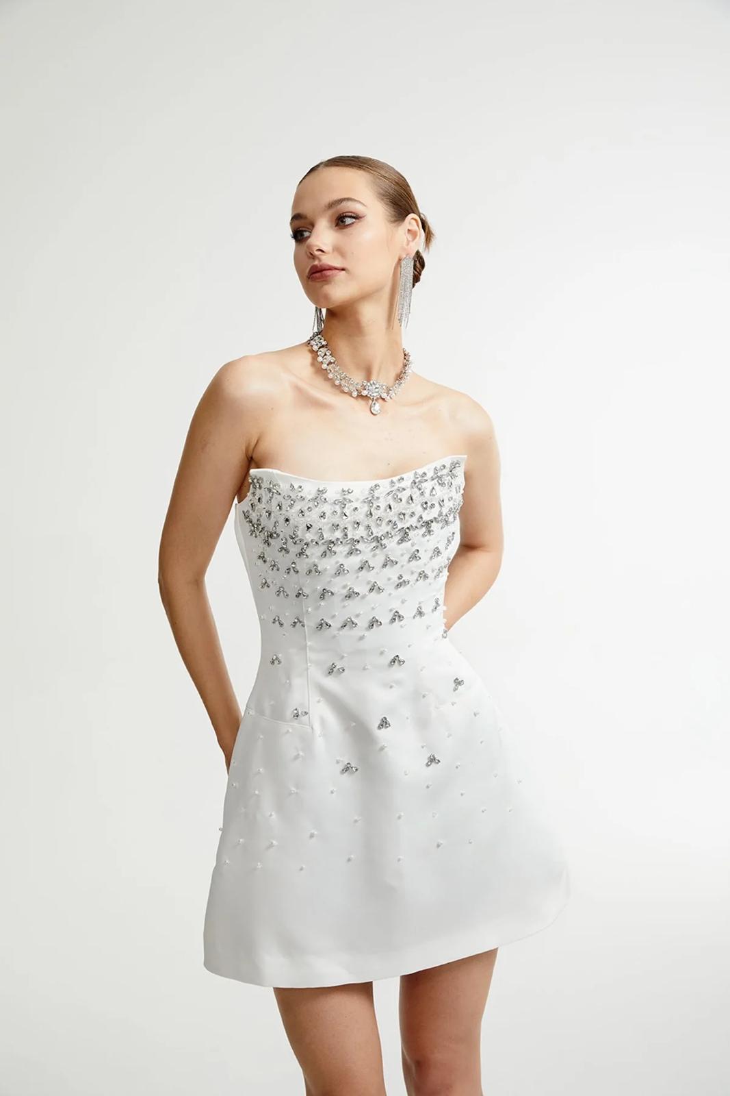 Esdelado Melisande White Embellished Mini Dress