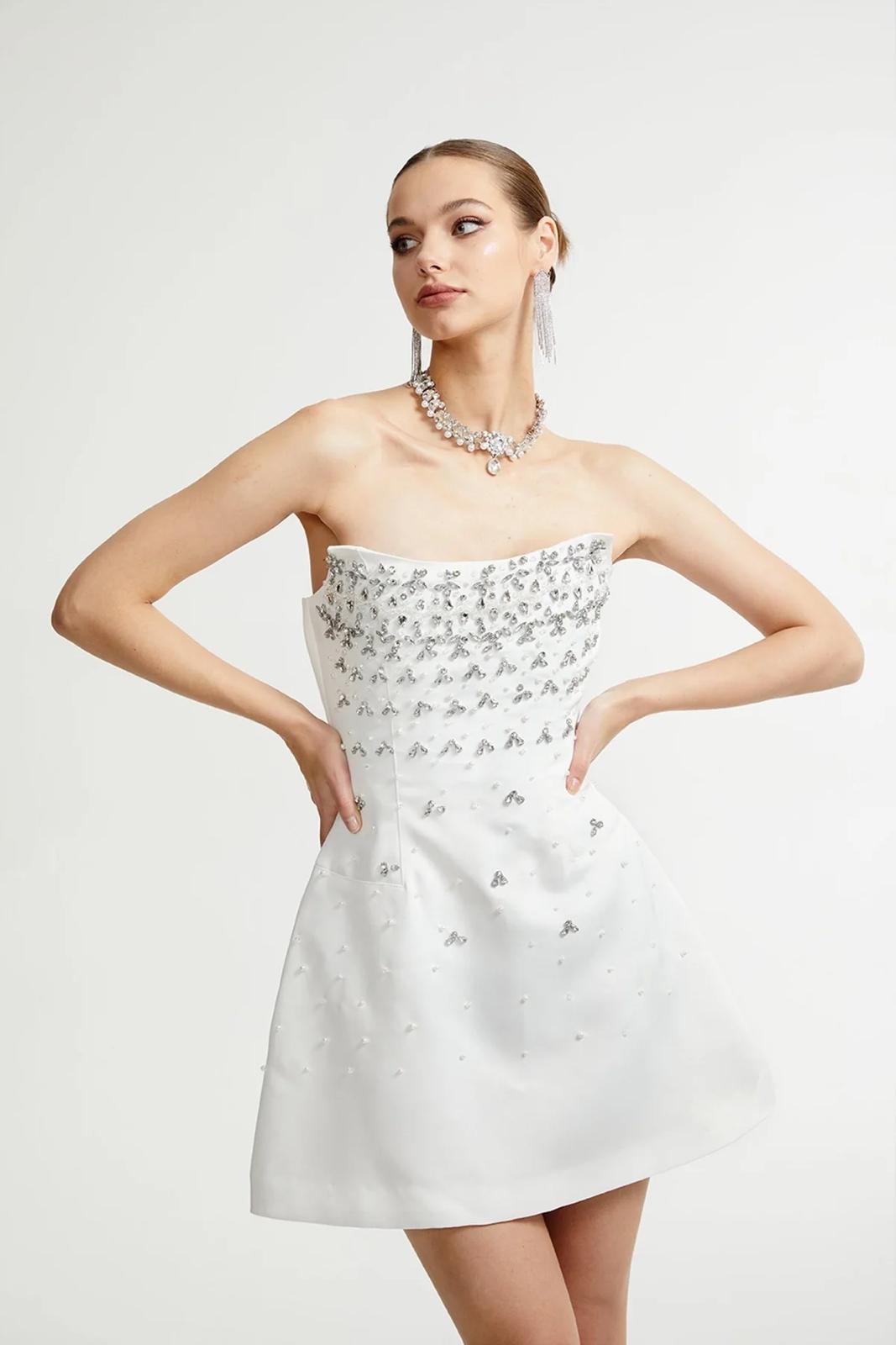 Esdelado Melisande White Embellished Mini Dress