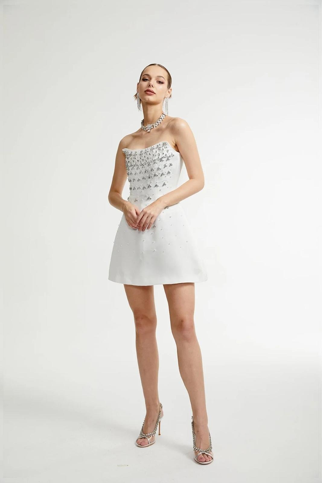 Esdelado Melisande White Embellished Mini Dress