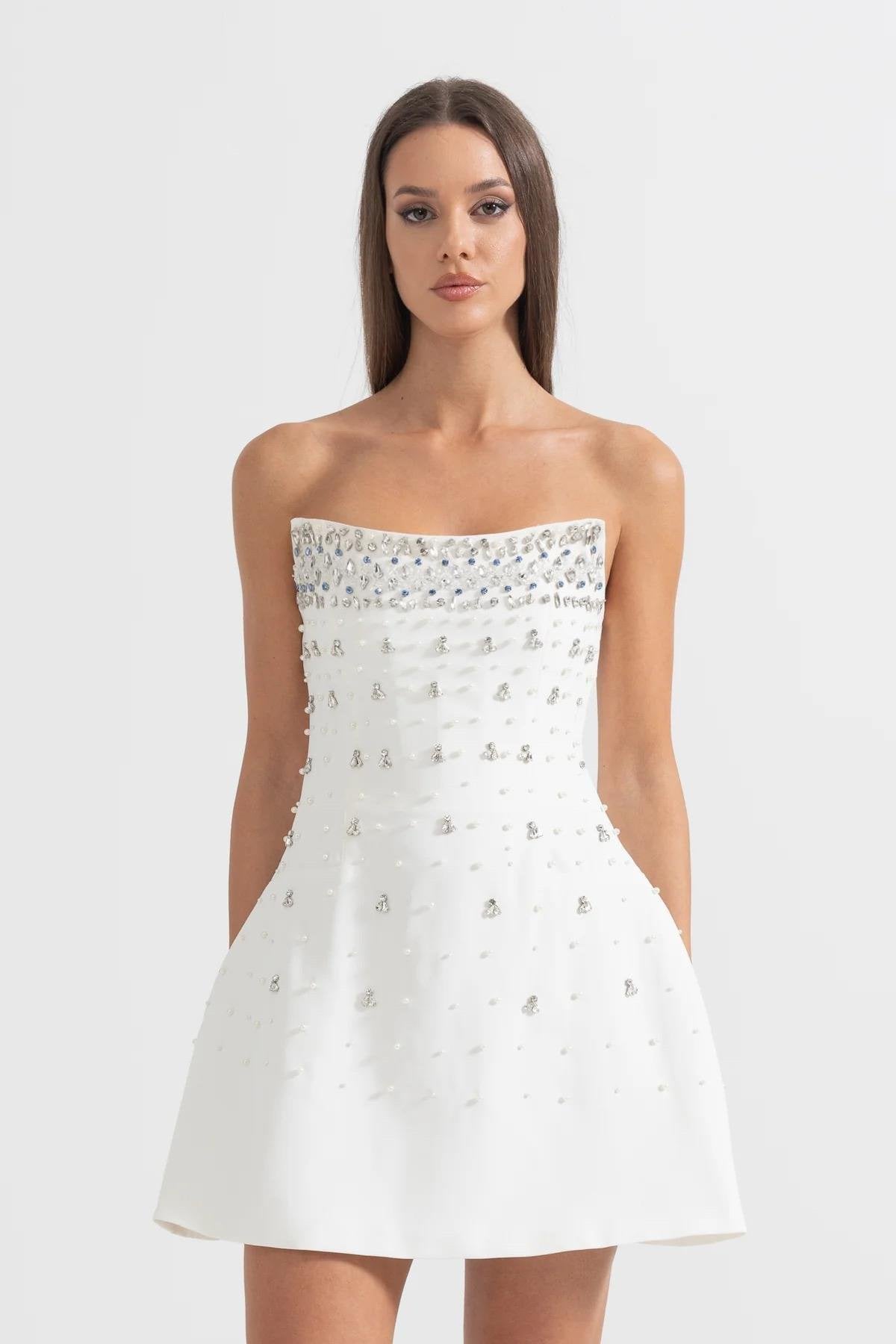 Esdelado Melisande White Embellished Mini Dress