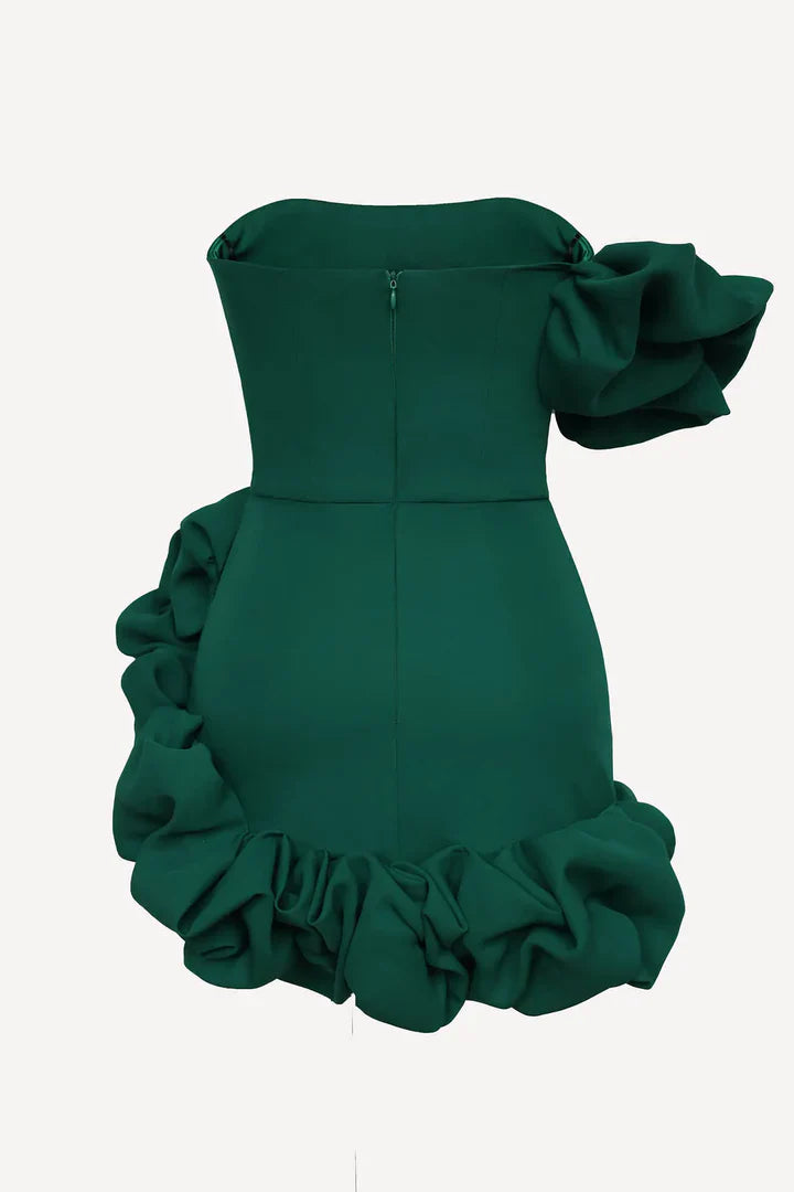 Romantik Lale Bel Askısız Mini Elbise