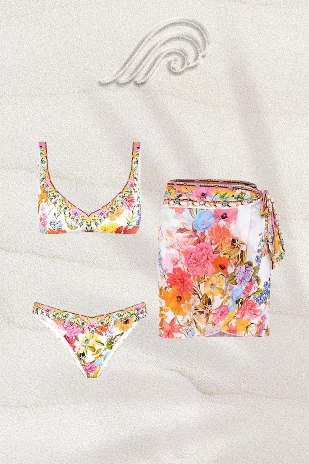 Thalia Printed Three-Piece Bikini Set