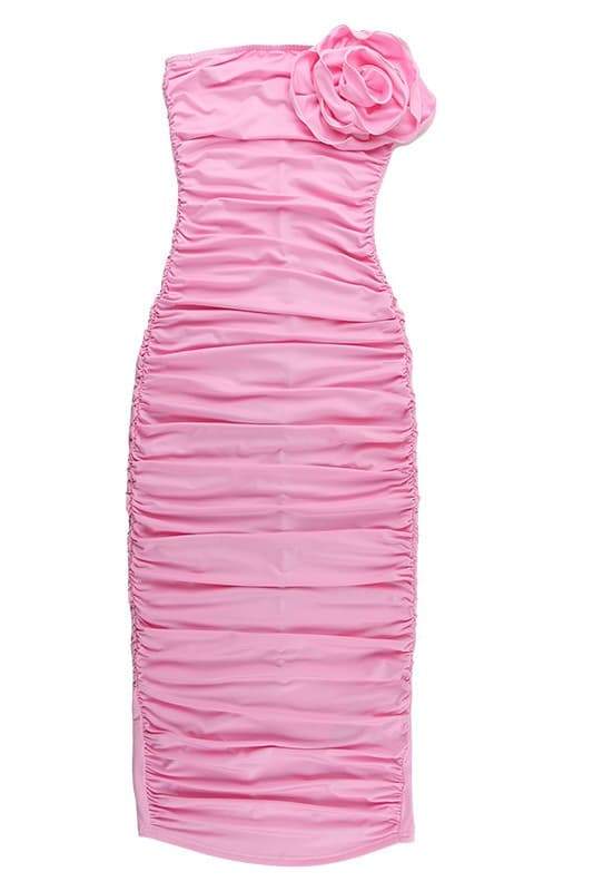 Tina Flower Straplez Midi Elbise