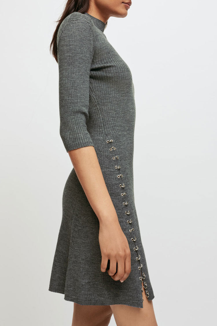 Unique Ring Cashmere Mini Dress - Grey