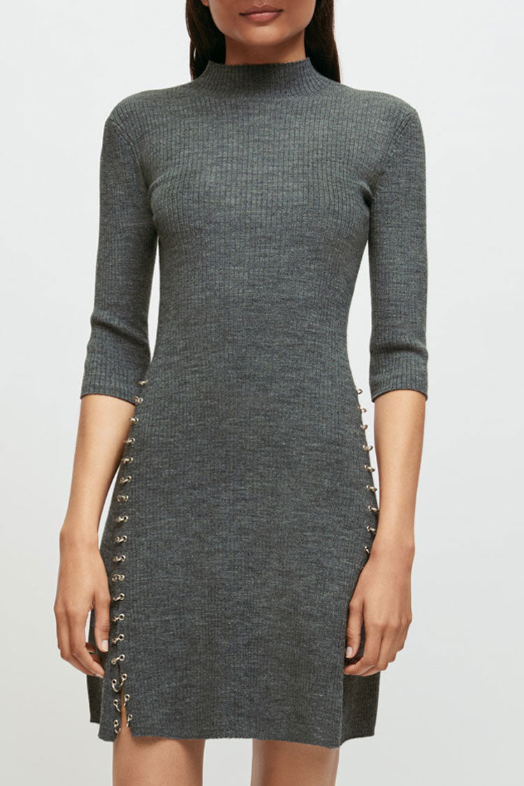 Unique Ring Cashmere Mini Dress - Grey