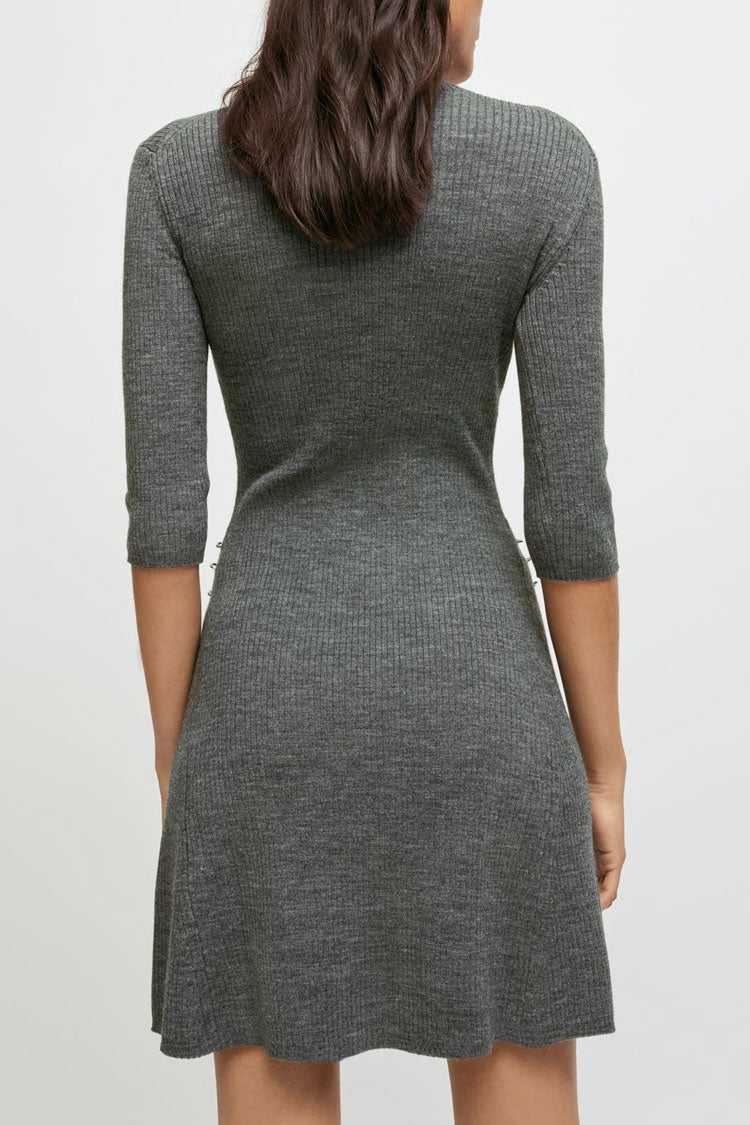 Unique Ring Cashmere Mini Dress - Grey