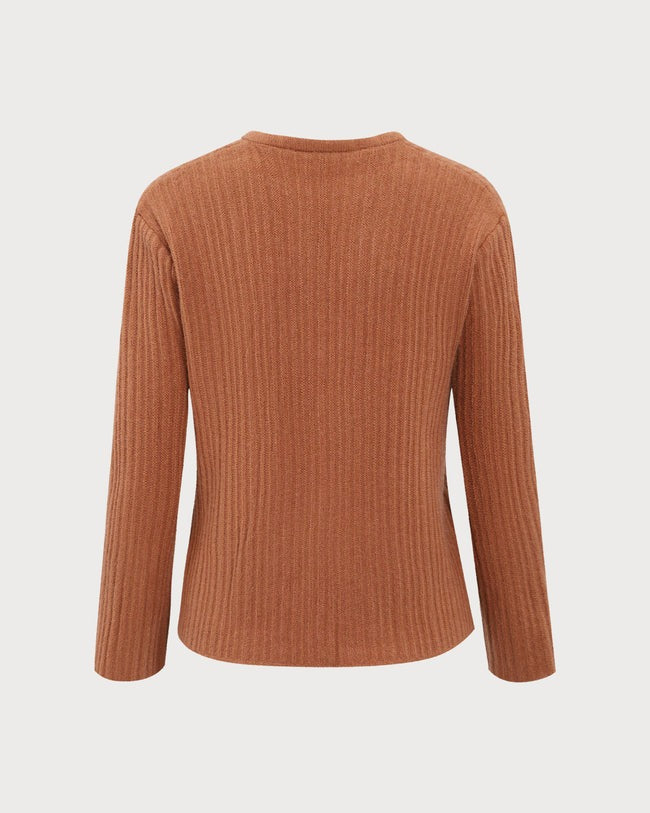 Caramel Buttoned Narrow Slit Cardigan