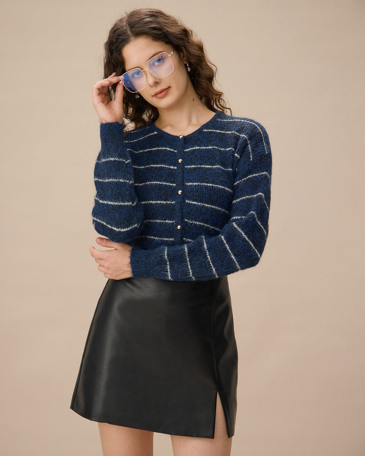 Blue Striped Off-Shoulder Cardigan