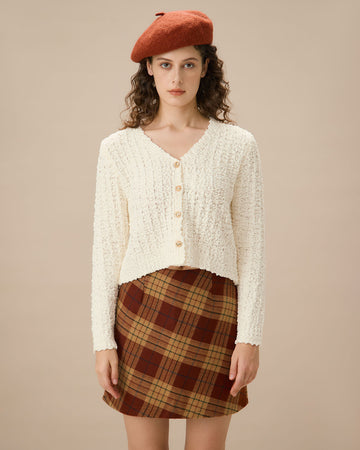 White V-Neck Single Button Cardigan