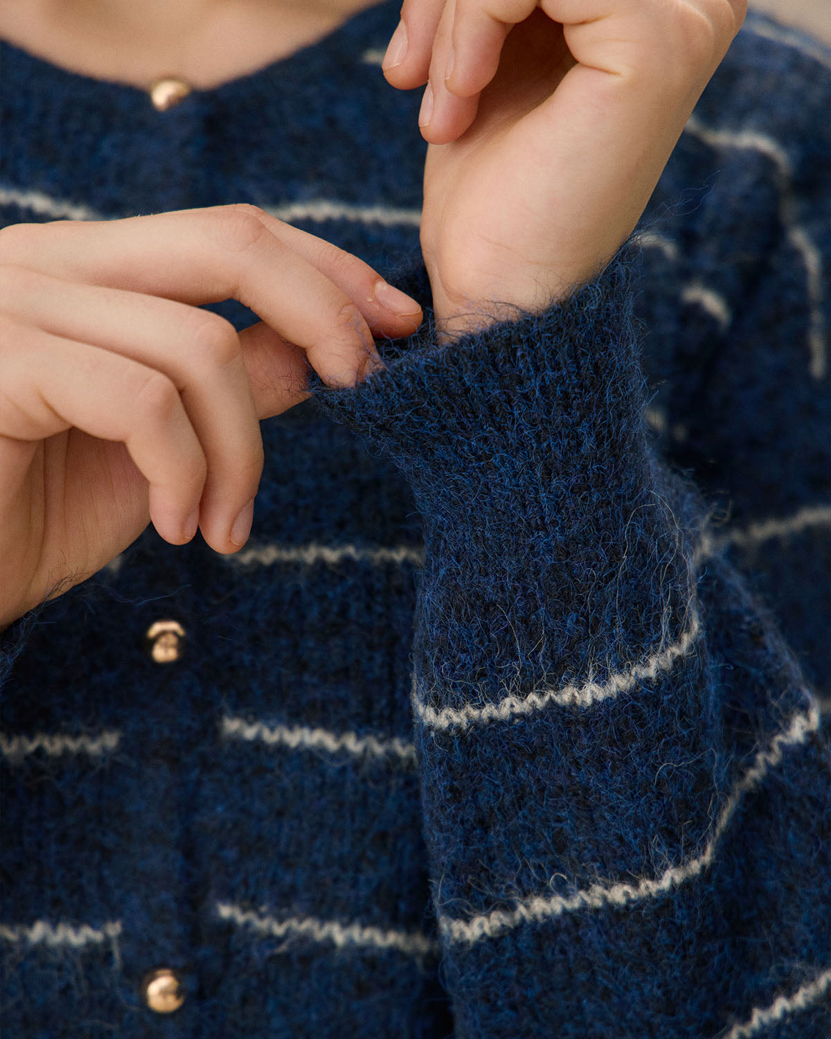Blue Striped Off-Shoulder Cardigan