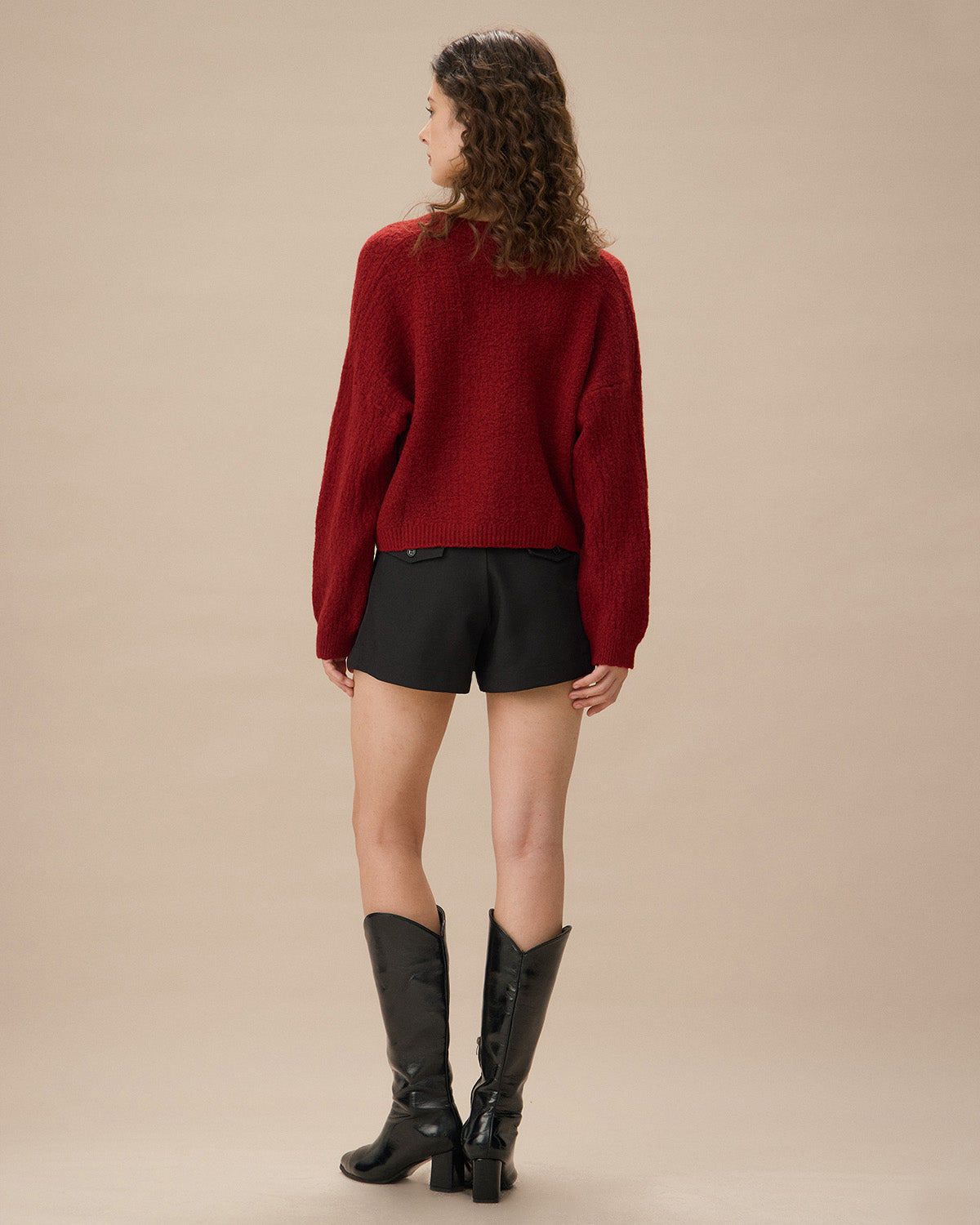 Red V-Neck Dropped Shoulder Buttoned Cardigan