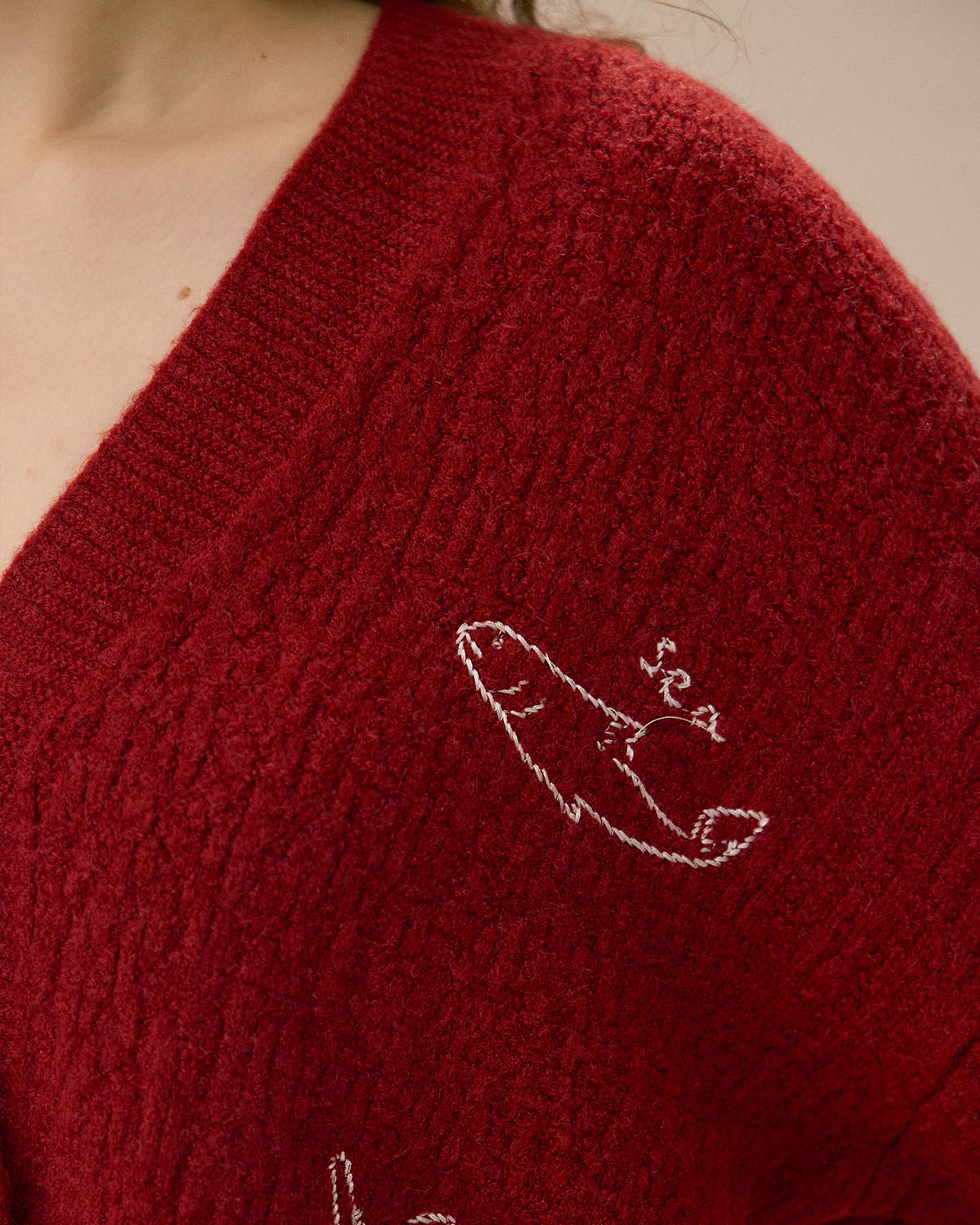 Red V-Neck Dropped Shoulder Buttoned Cardigan