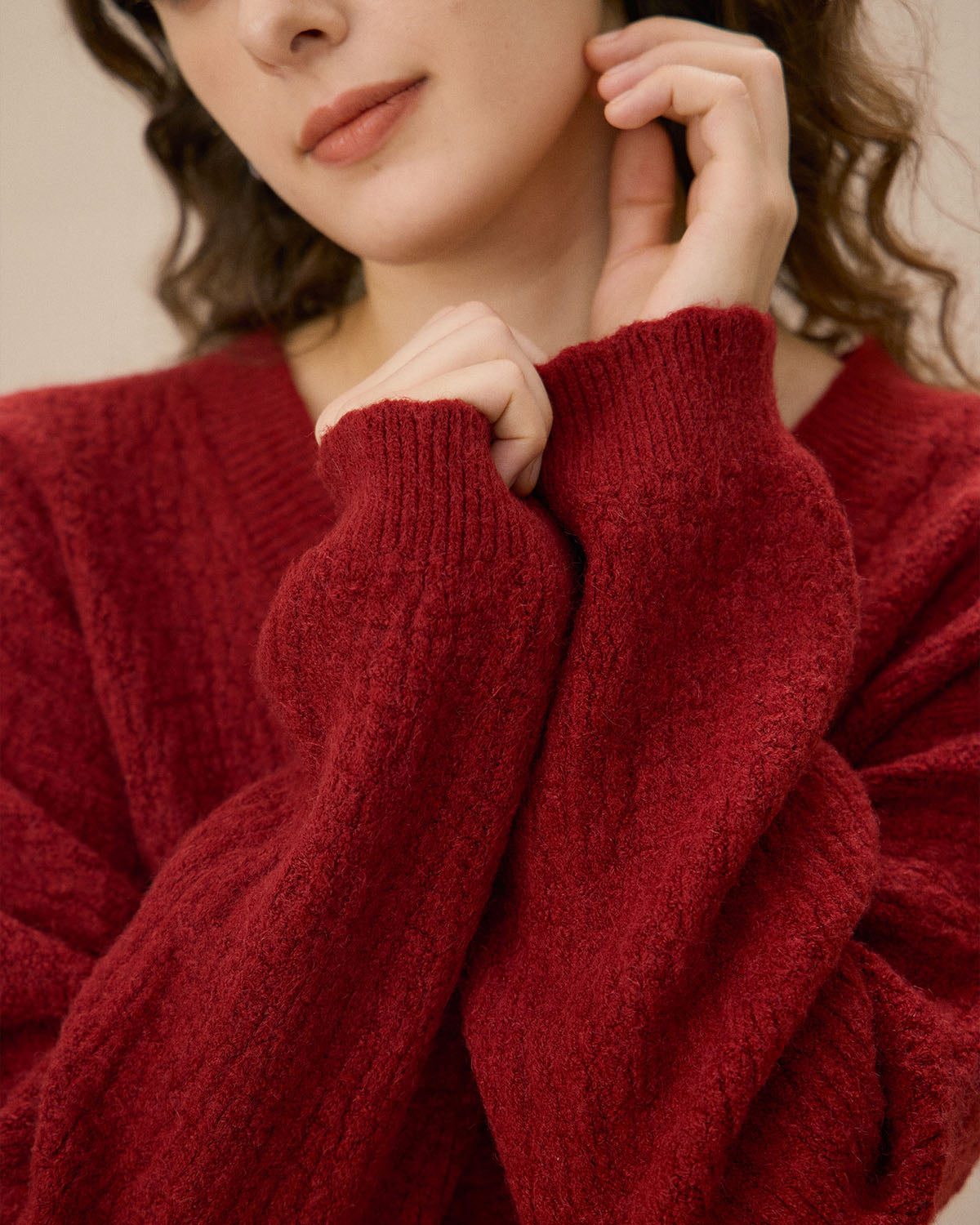 Red V-Neck Dropped Shoulder Buttoned Cardigan