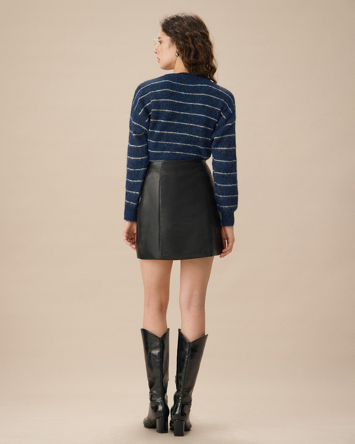 Blue Striped Off-Shoulder Cardigan