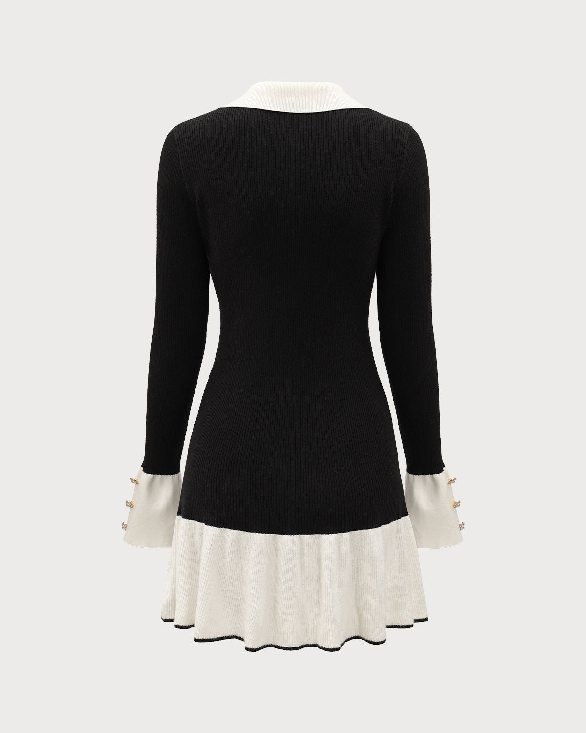 Black Contrast Bell Sleeve Knitted Mini Dress