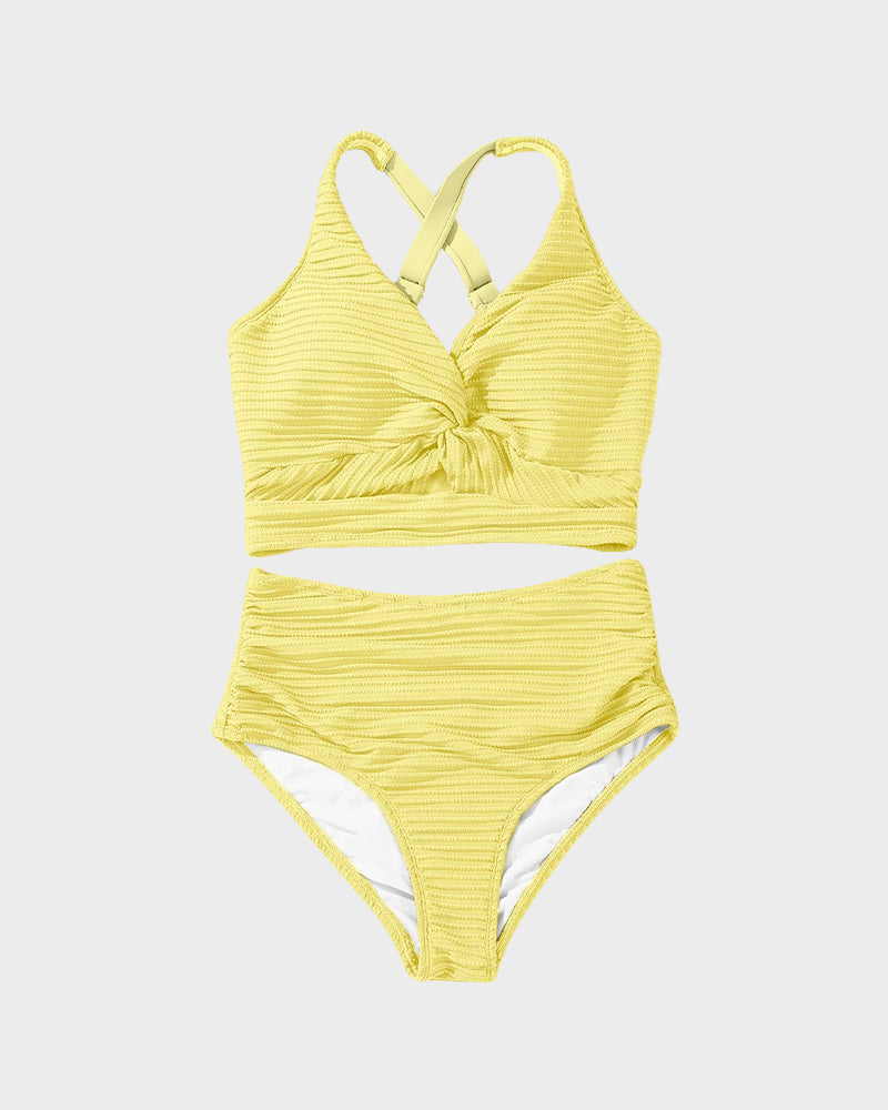 Dokulu Düğümlü Ön Yüksek Belli Bikini Takımı
