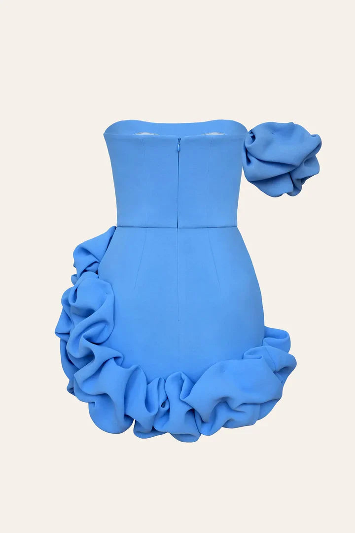 Romantik Lale Bel Askısız Mini Elbise