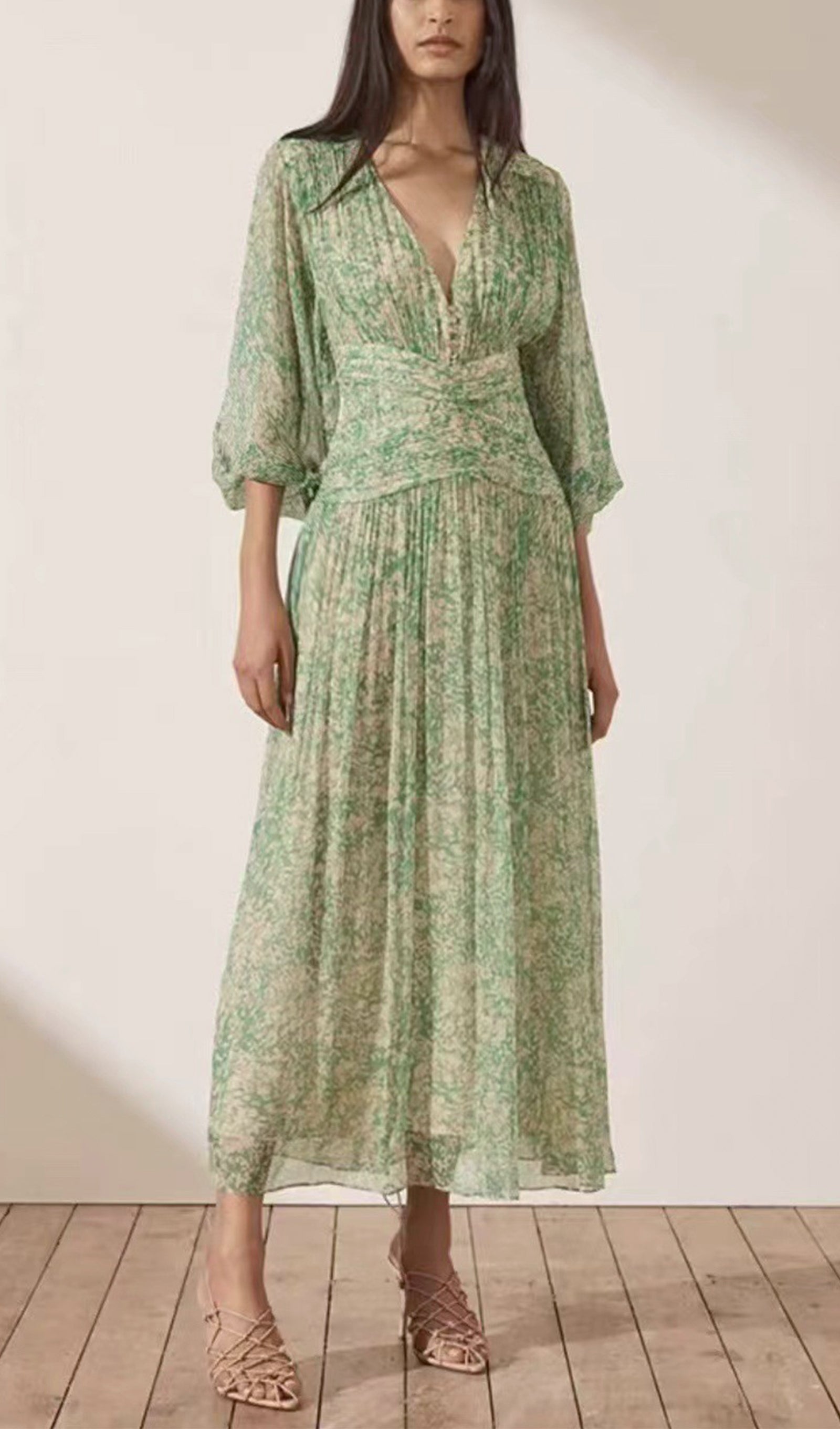 Chiffon-Midikleid mit Blumenmuster und sexy V-Ausschnitt