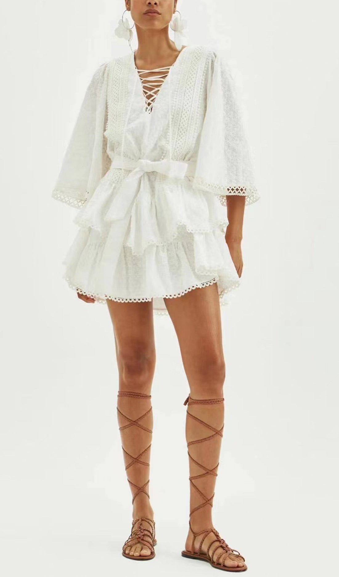 Crochet Lace Fitted and Flare Mini Dress 