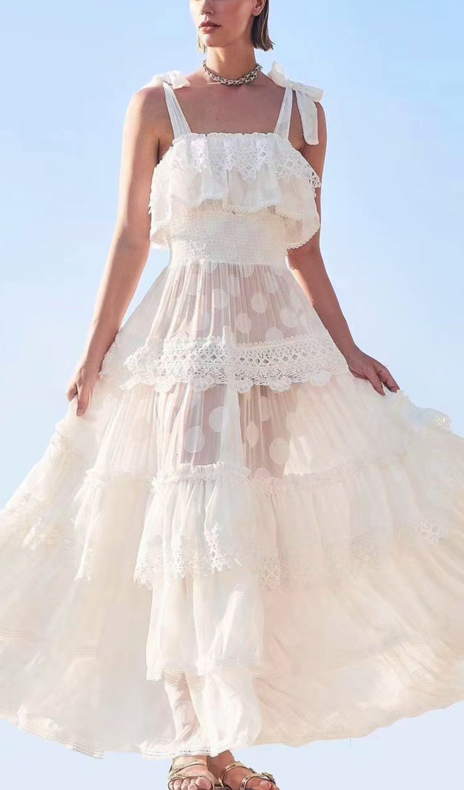 Ärmelloses Häkel-Maxikleid mit Lagen